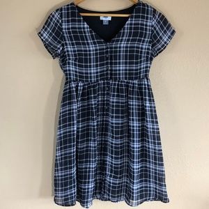 OLD NAVY PLAID BABYDOLL DRESS XS BLACK WHITE